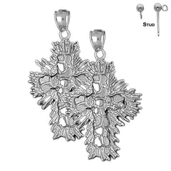 Sterling Silver 47mm Nugget Cross Earrings (White or Yellow Gold Plated)
