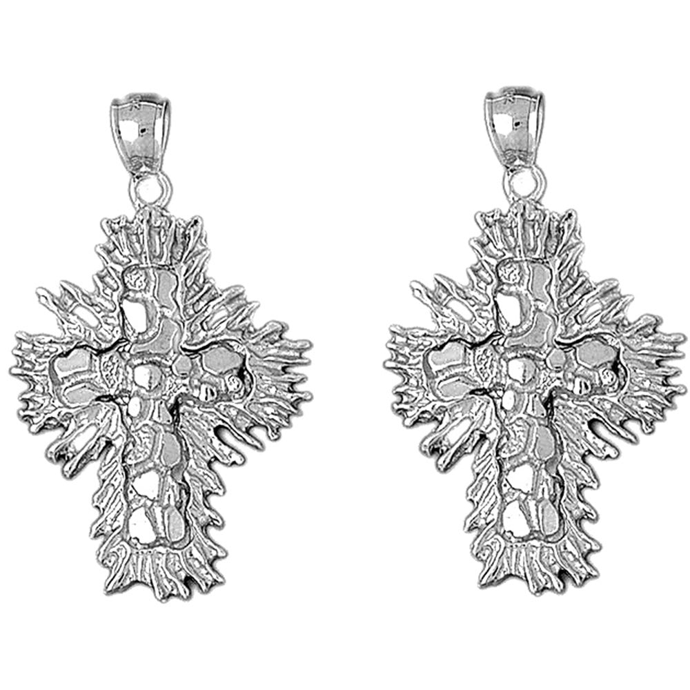 Sterling Silver 47mm Nugget Cross Earrings