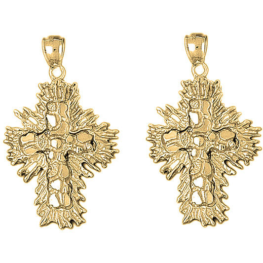 Yellow Gold-plated Silver 47mm Nugget Cross Earrings