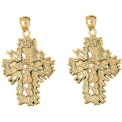 Yellow Gold-plated Silver 47mm Nugget Cross Earrings