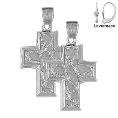 Sterling Silver 40mm Nugget Cross Earrings (White or Yellow Gold Plated)