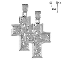 Sterling Silver 40mm Nugget Cross Earrings (White or Yellow Gold Plated)