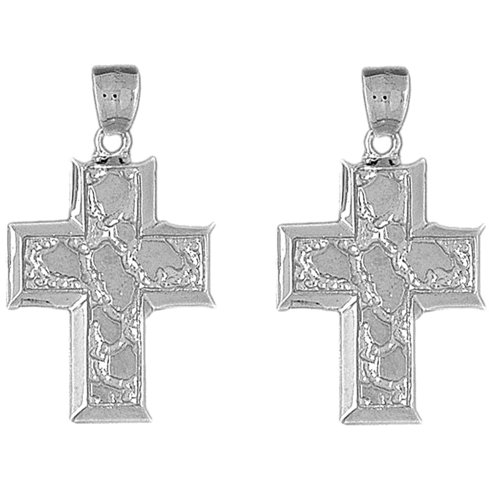 14K or 18K Gold 40mm Nugget Cross Earrings