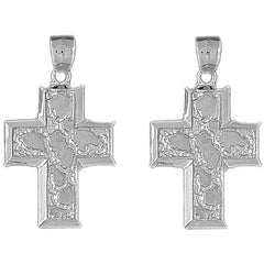 Sterling Silver 40mm Nugget Cross Earrings