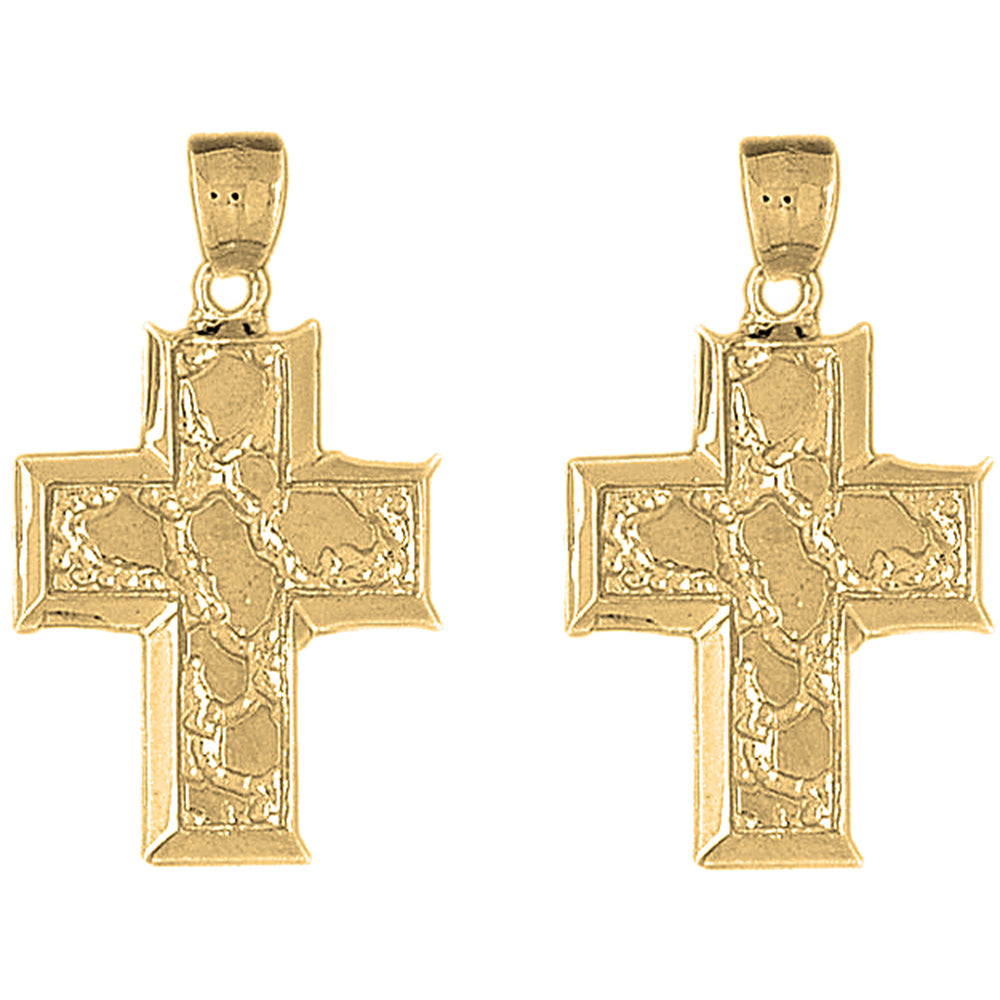 Yellow Gold-plated Silver 40mm Nugget Cross Earrings