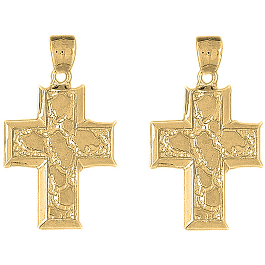 Yellow Gold-plated Silver 40mm Nugget Cross Earrings