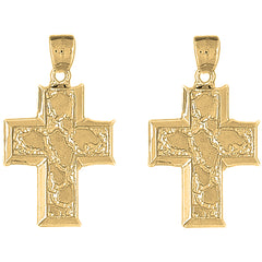 14K or 18K Gold 40mm Nugget Cross Earrings