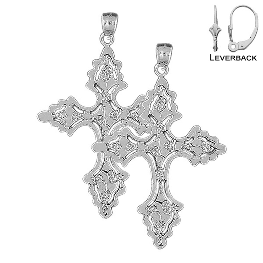 Sterling Silver 67mm Nugget Cross Earrings (White or Yellow Gold Plated)