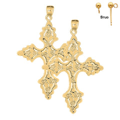 Sterling Silver 67mm Nugget Cross Earrings (White or Yellow Gold Plated)