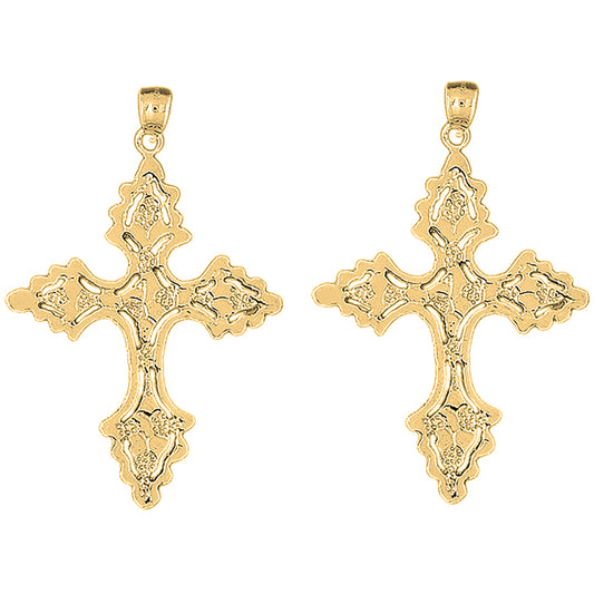 Yellow Gold-plated Silver 67mm Nugget Cross Earrings