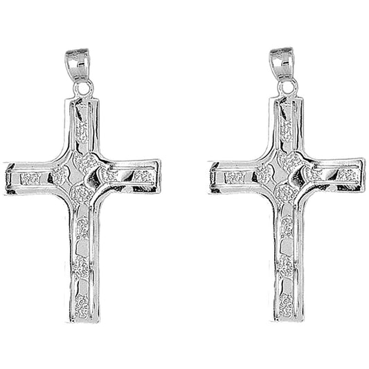 Sterling Silver 61mm Coticed Nugget Cross Earrings