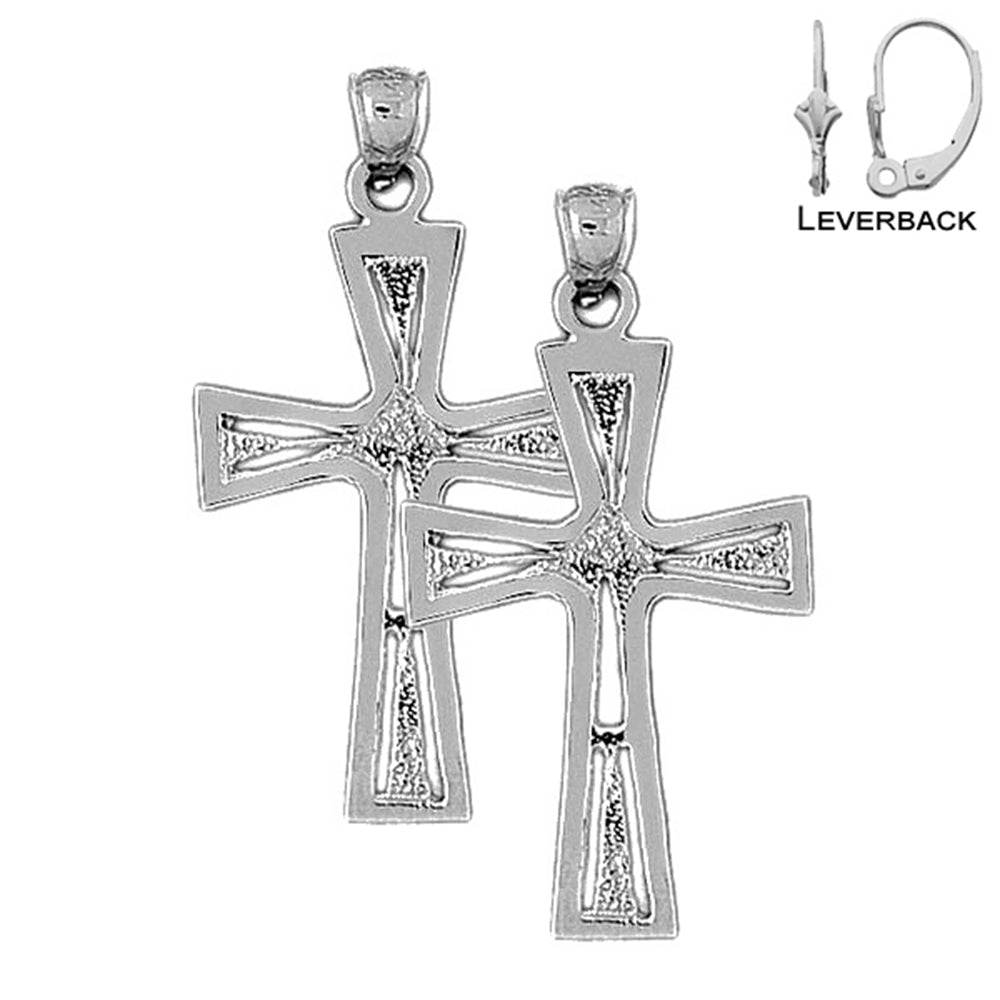 Sterling Silver 44mm Nugget Cross Earrings (White or Yellow Gold Plated)