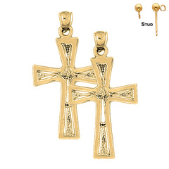 Sterling Silver 44mm Nugget Cross Earrings (White or Yellow Gold Plated)