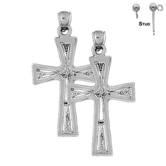 Sterling Silver 44mm Nugget Cross Earrings (White or Yellow Gold Plated)