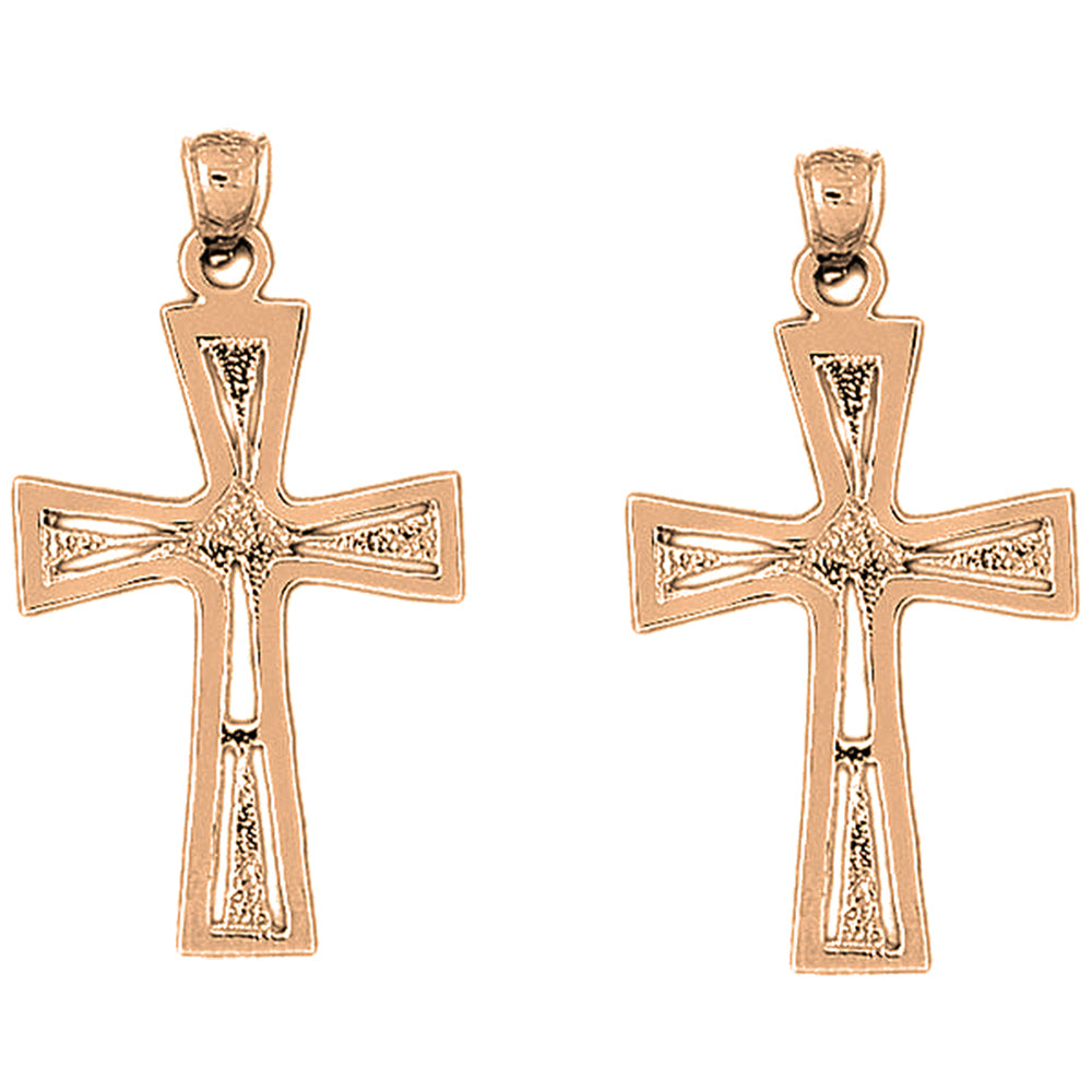 14K or 18K Gold 44mm Nugget Cross Earrings