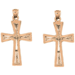 14K or 18K Gold 44mm Nugget Cross Earrings