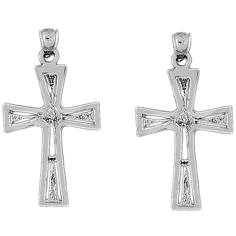 Sterling Silver 44mm Nugget Cross Earrings