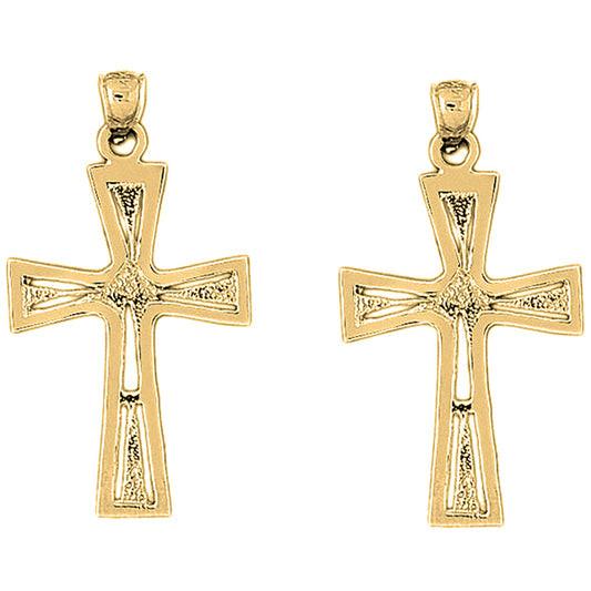 Yellow Gold-plated Silver 44mm Nugget Cross Earrings