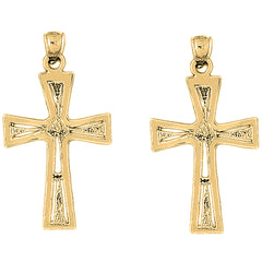 14K or 18K Gold 44mm Nugget Cross Earrings