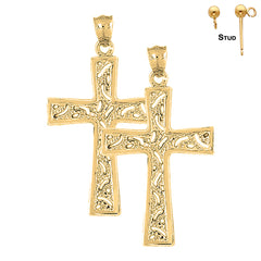 Sterling Silver 53mm Nugget Cross Earrings (White or Yellow Gold Plated)