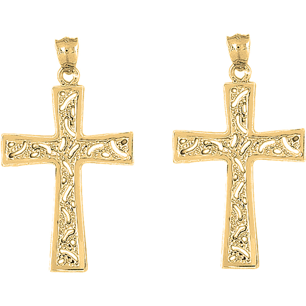 Yellow Gold-plated Silver 53mm Nugget Cross Earrings