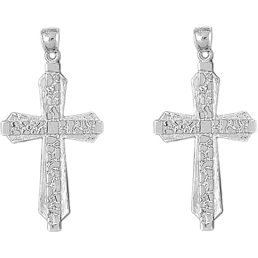 Sterling Silver 49mm Latin Nugget Cross Earrings