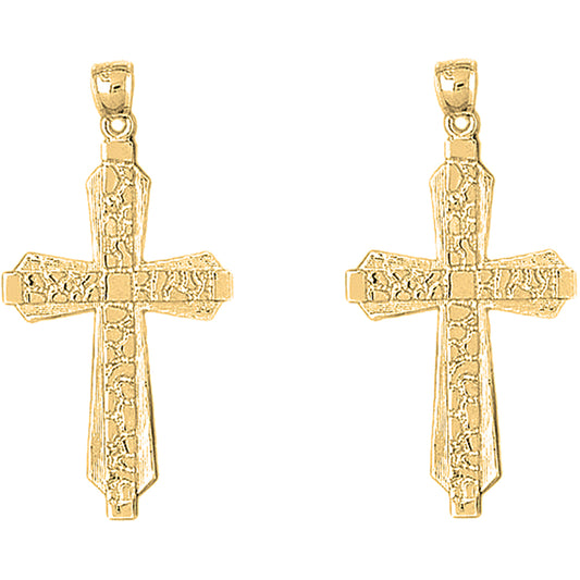 Yellow Gold-plated Silver 49mm Latin Nugget Cross Earrings