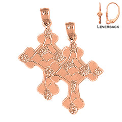 14K or 18K Gold Budded Nugget Cross Earrings