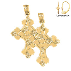 Sterling Silver 37mm Budded Nugget Cross Earrings (White or Yellow Gold Plated)