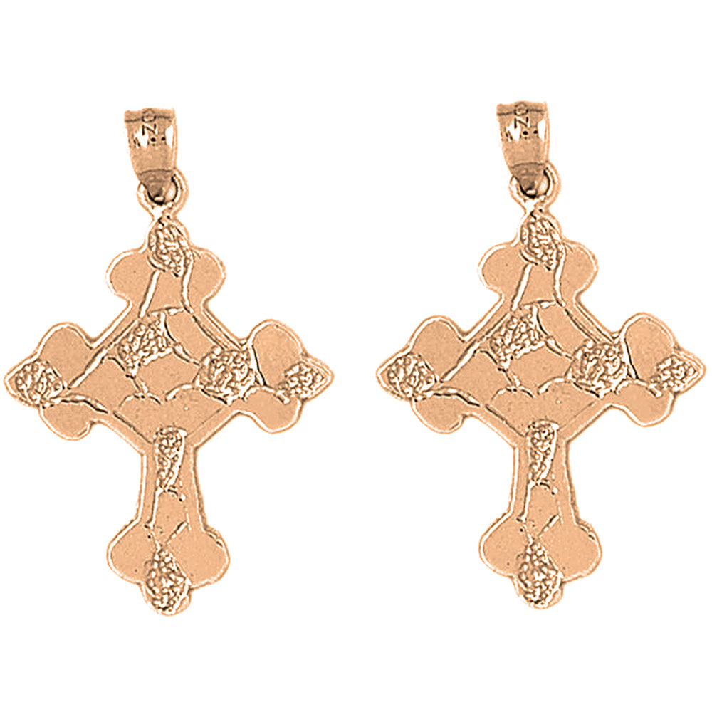 14K or 18K Gold 37mm Budded Nugget Cross Earrings