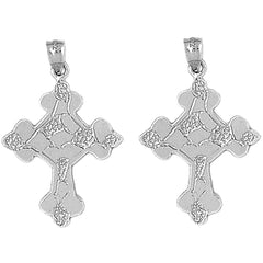 Sterling Silver 37mm Budded Nugget Cross Earrings