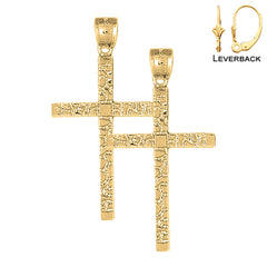 Sterling Silver 45mm Latin Nugget Cross Earrings (White or Yellow Gold Plated)