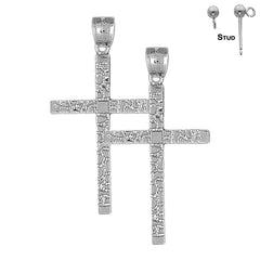 Sterling Silver 45mm Latin Nugget Cross Earrings (White or Yellow Gold Plated)