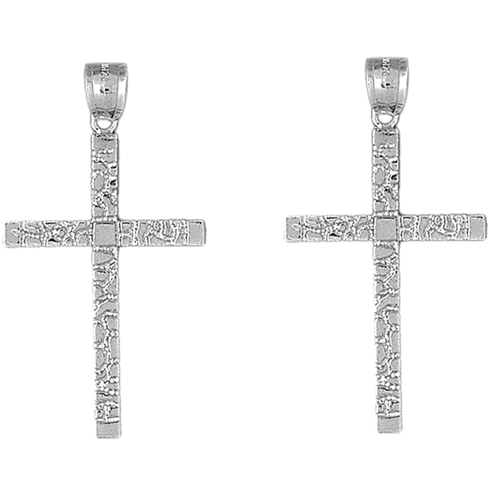 Sterling Silver 45mm Latin Nugget Cross Earrings