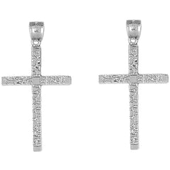 Sterling Silver 45mm Latin Nugget Cross Earrings