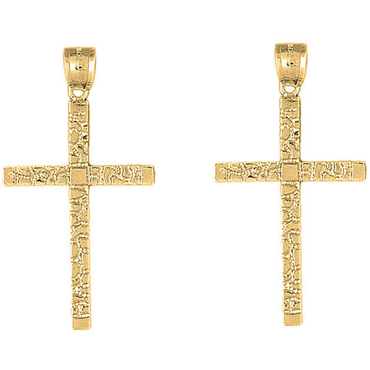 14K or 18K Gold 45mm Latin Nugget Cross Earrings
