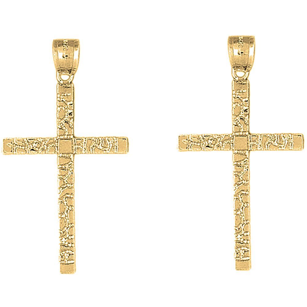 Yellow Gold-plated Silver 45mm Latin Nugget Cross Earrings
