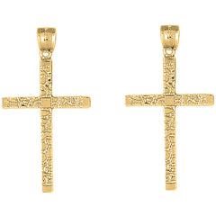 Yellow Gold-plated Silver 45mm Latin Nugget Cross Earrings
