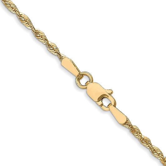 Cadena de cuerda ligera con corte de diamante de 1,8 mm de oro amarillo de 10 quilates