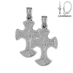 Sterling Silver 31mm Nugget Cross Earrings (White or Yellow Gold Plated)