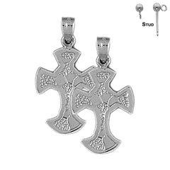 Sterling Silver 31mm Nugget Cross Earrings (White or Yellow Gold Plated)