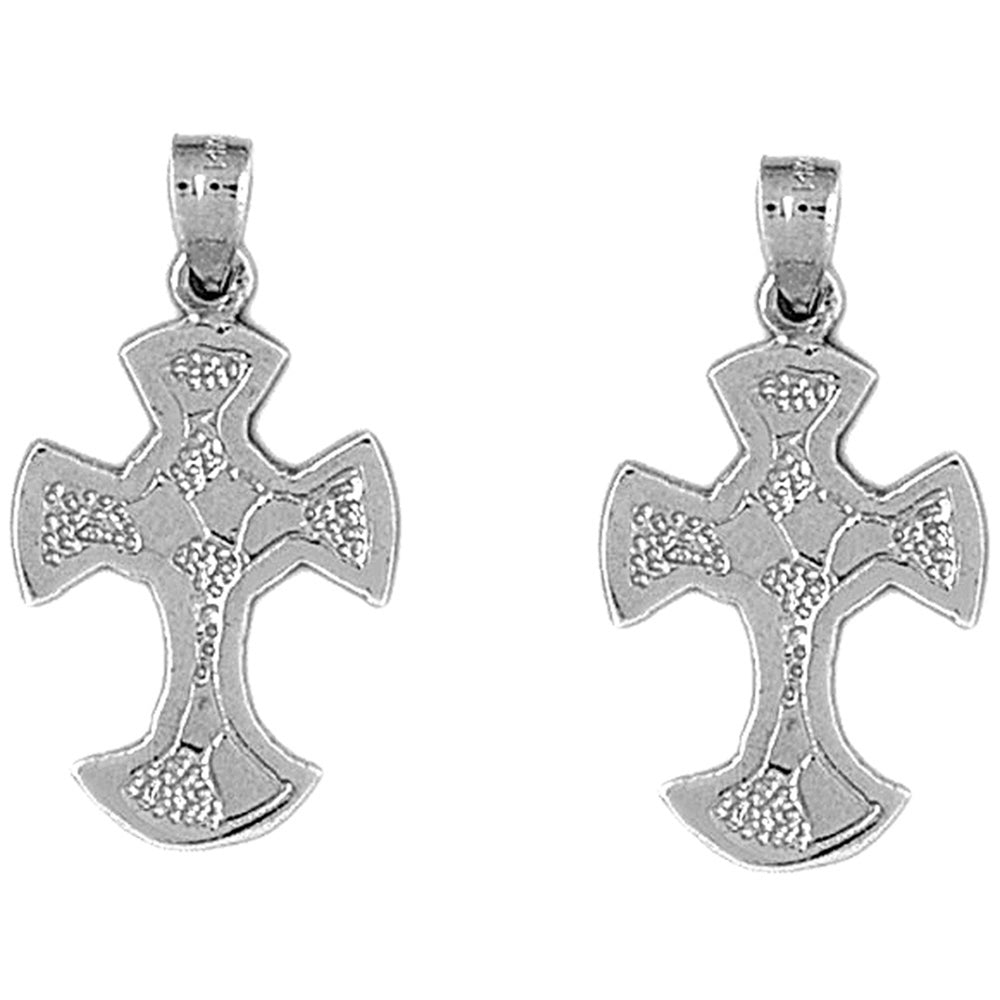 Sterling Silver 31mm Nugget Cross Earrings