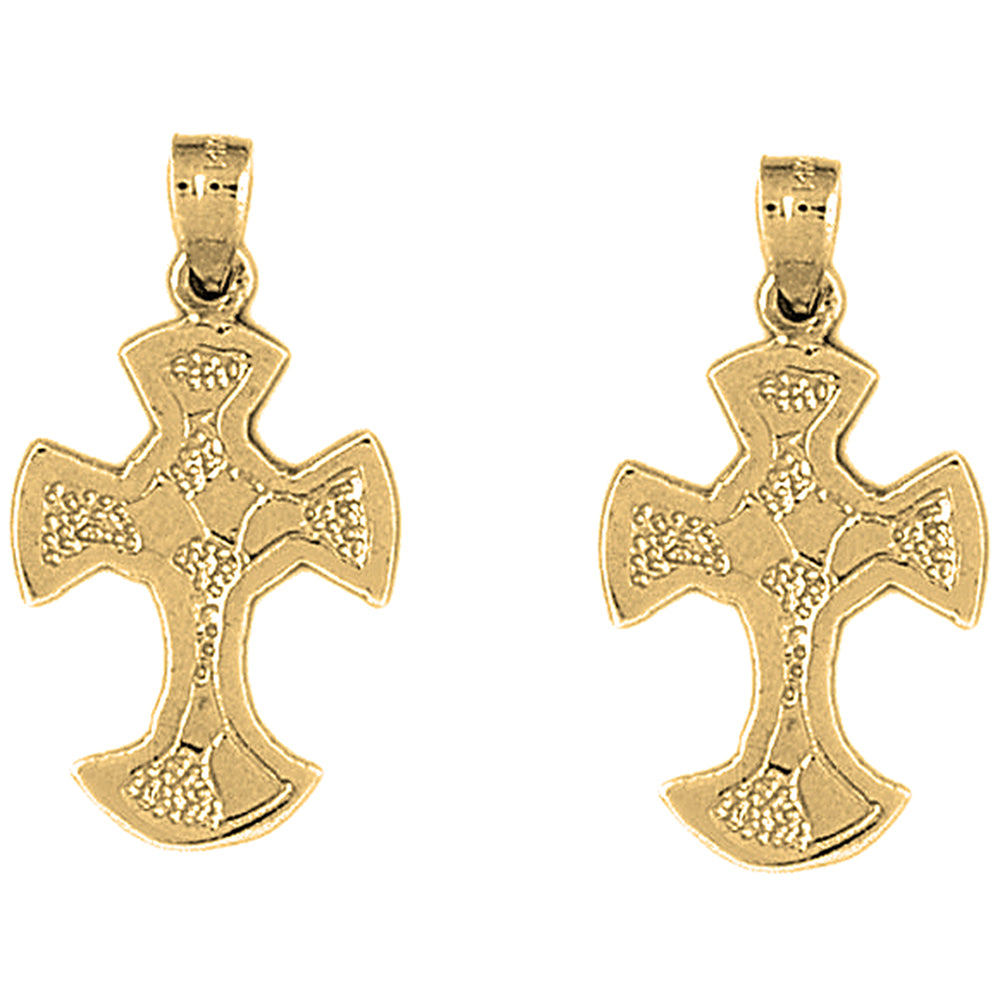 14K or 18K Gold 31mm Nugget Cross Earrings