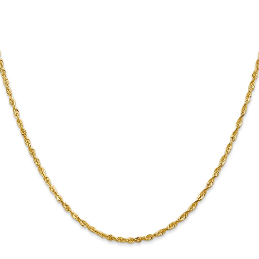 Cadena de cuerda ligera con corte de diamante de 2 mm de oro amarillo de 10 quilates