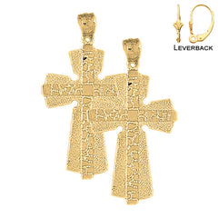 Sterling Silver 45mm Nugget Cross Earrings (White or Yellow Gold Plated)