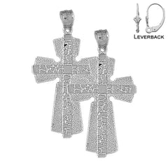 Sterling Silver 45mm Nugget Cross Earrings (White or Yellow Gold Plated)