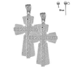 Sterling Silver 45mm Nugget Cross Earrings (White or Yellow Gold Plated)