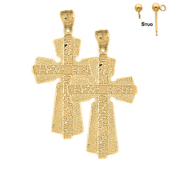 Sterling Silver 45mm Nugget Cross Earrings (White or Yellow Gold Plated)