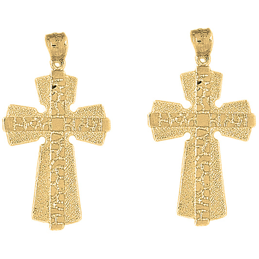 Yellow Gold-plated Silver 45mm Nugget Cross Earrings
