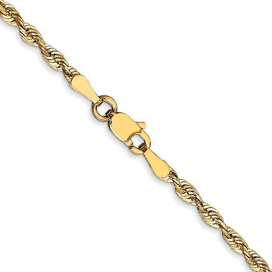 Cadena de cuerda ligera con corte de diamante de 2,5 mm de oro amarillo de 10 quilates
